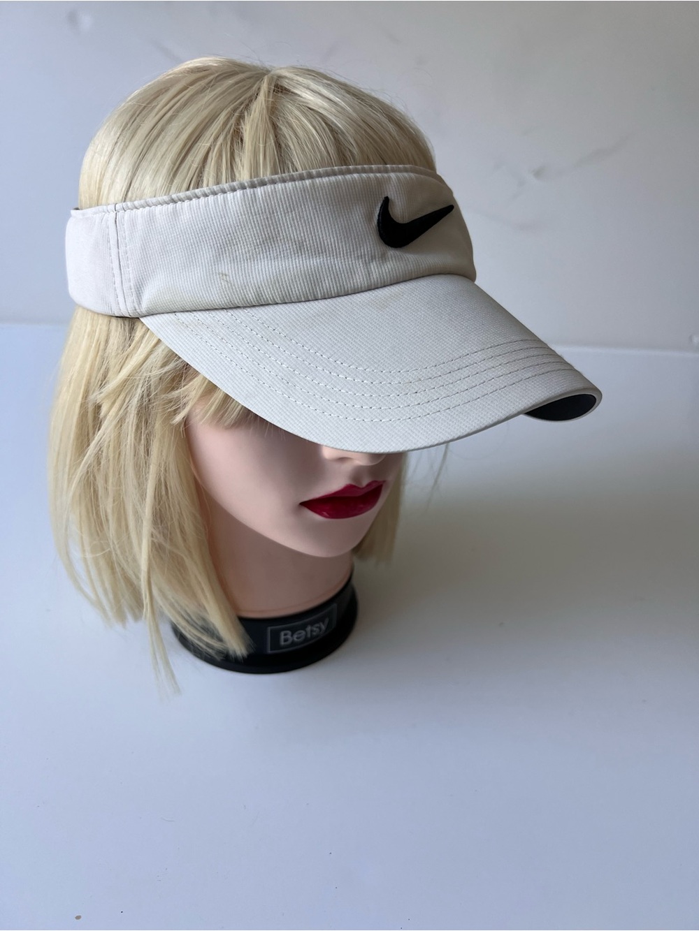 Nike Women's Off White Beige Visor with Black Swoosh
